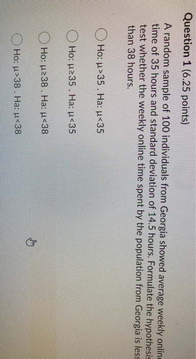 Solved Question 1 (6.25 points) A random sample of 100 | Chegg.com