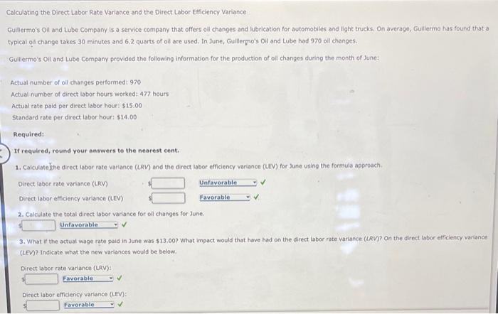 Solved Calculating the Direct Labor Rate Variance and the | Chegg.com