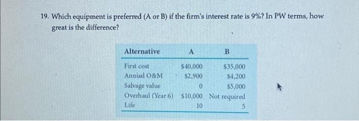 Solved 19. Which Equipment Is Preferred (A Or B) If The | Chegg.com