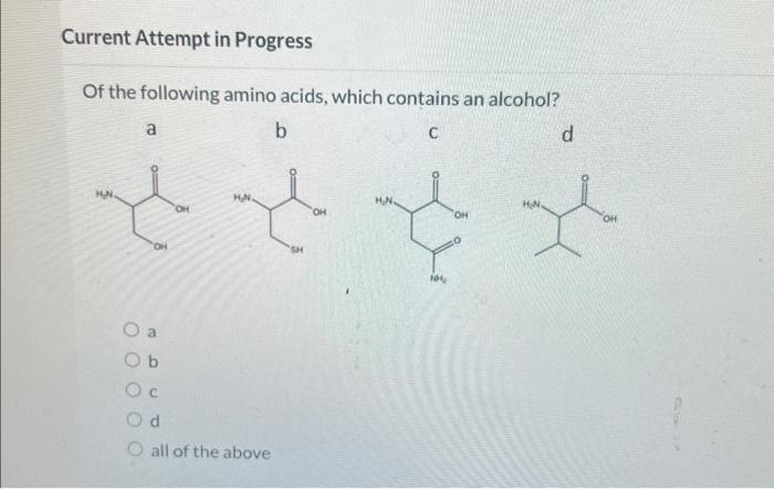 Solved Of the following amino acids, which contains an | Chegg.com