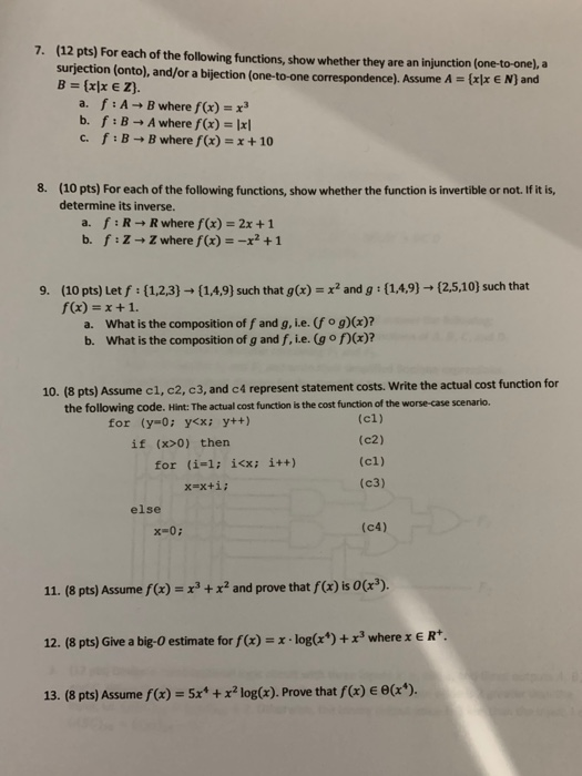 Solved 7 12 Pts For Each Of The Following Functions S Chegg Com