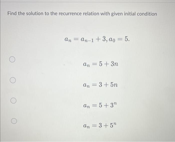 Solved Let an=2n+5∗3n for n=0,1,2,… Find a3 97 120 143 169 | Chegg.com