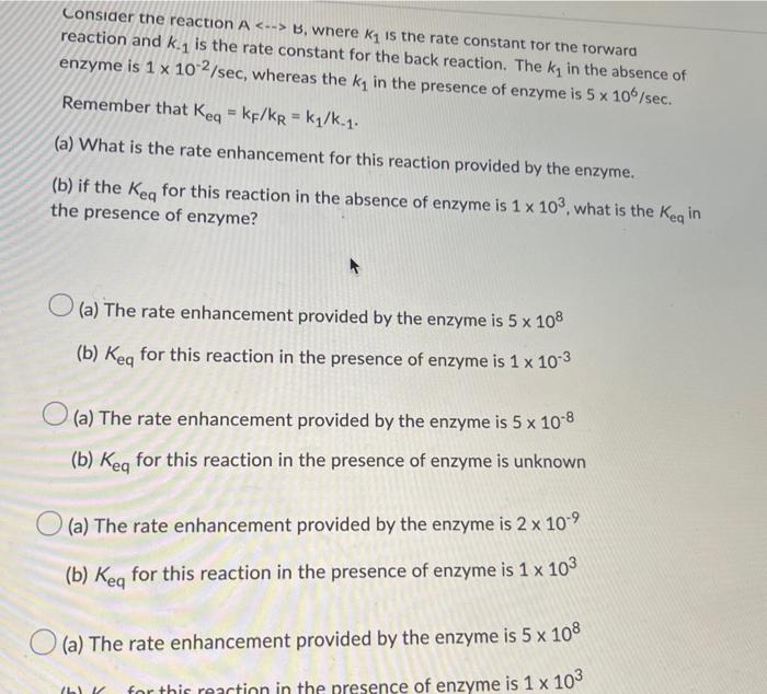 Solved Consider The Reaction A B, Where K1 Is The Rate | Chegg.com