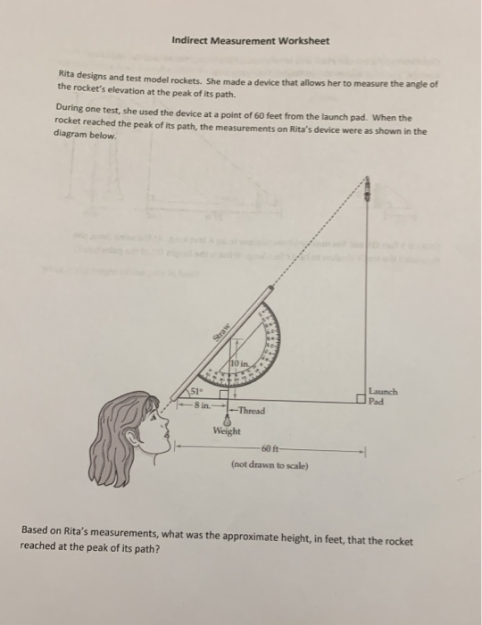 Solved Indirect Measurement Worksheet Rita designs and test | Chegg.com