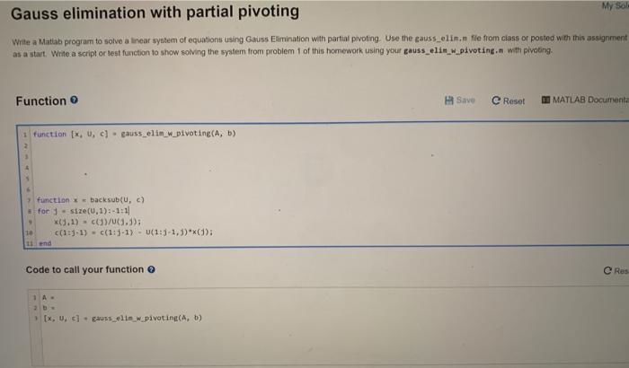Solved My So Gauss elimination with partial pivoting Write a | Chegg.com