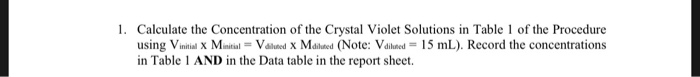 1. Calculate the Concentration of the Crystal Violet | Chegg.com