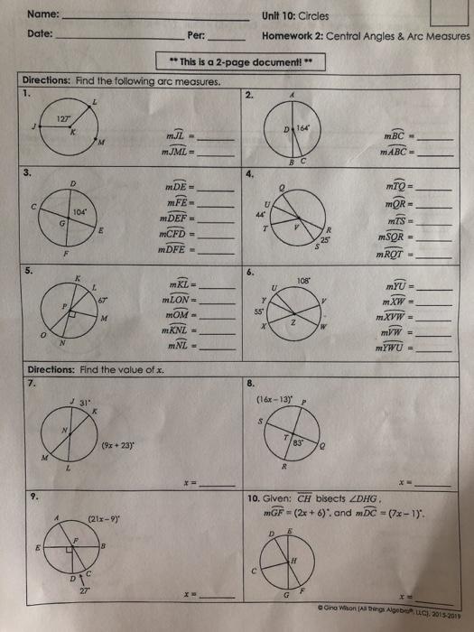 Central Angles And Arc Measures