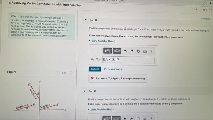Solved Resolving Vector Components with Trigonometry of 6 > | Chegg.com