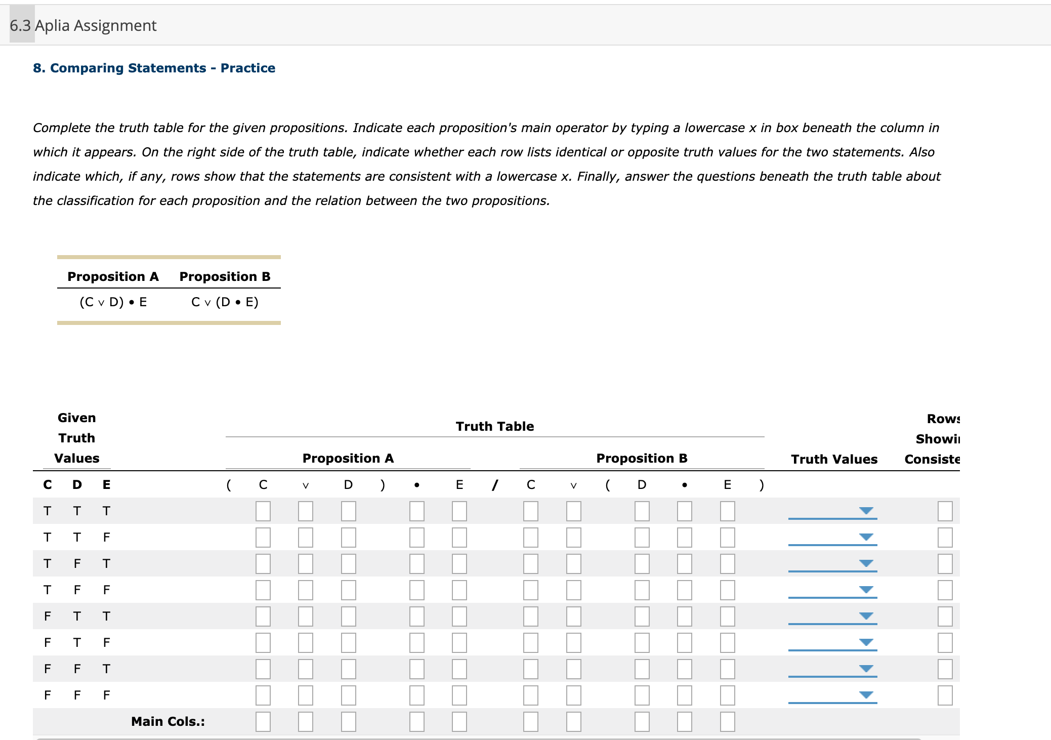 8. ﻿Comparing Statements - ﻿Practice6.3 ﻿Aplia | Chegg.com