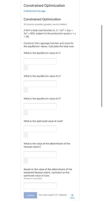 Solved Constrained Optimization A Bookmark this page | Chegg.com