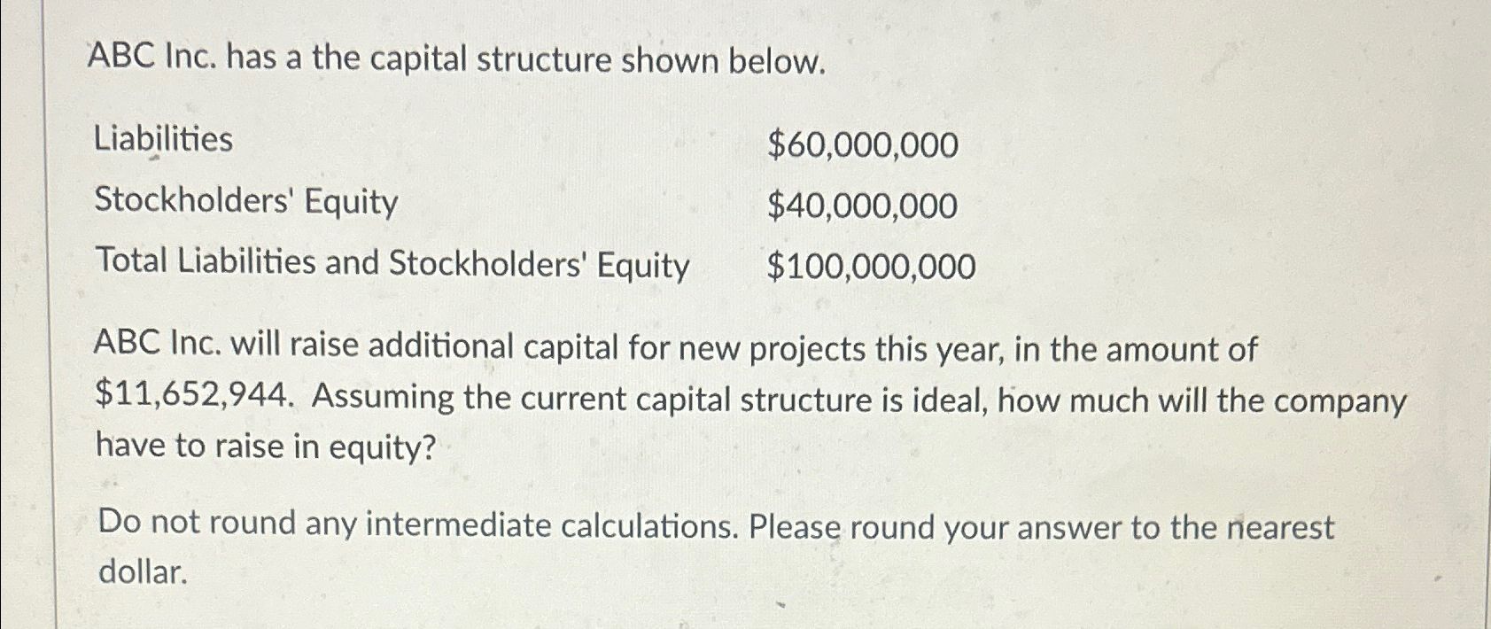 Solved ABC Inc. has a the capital structure shown | Chegg.com