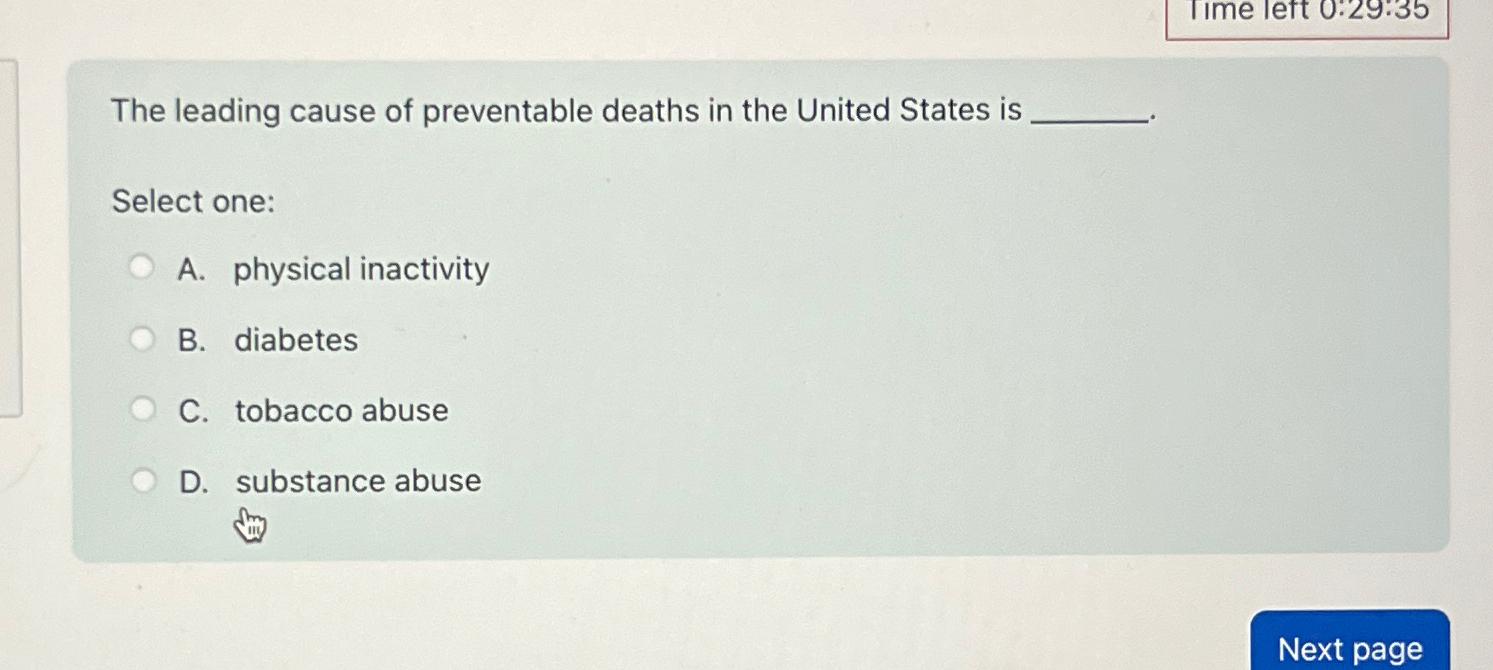 Solved The leading cause of preventable deaths in the United | Chegg.com