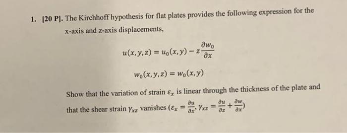 1 Pj The Kirchhoff Hypothesis For Flat Plate Chegg Com