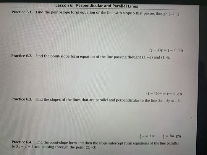 Solved Lesson 6. Perpendicular and Parallel Lines Practice | Chegg.com