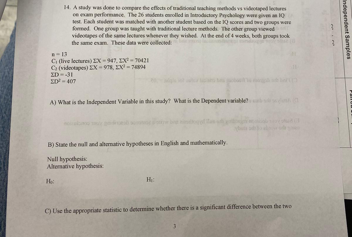 Solved A study was done to compare the effects of | Chegg.com