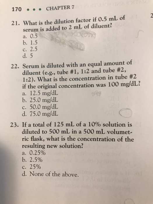 Solved 170 Chapter 7 2 21 What Is The Dilution Factor Chegg Com