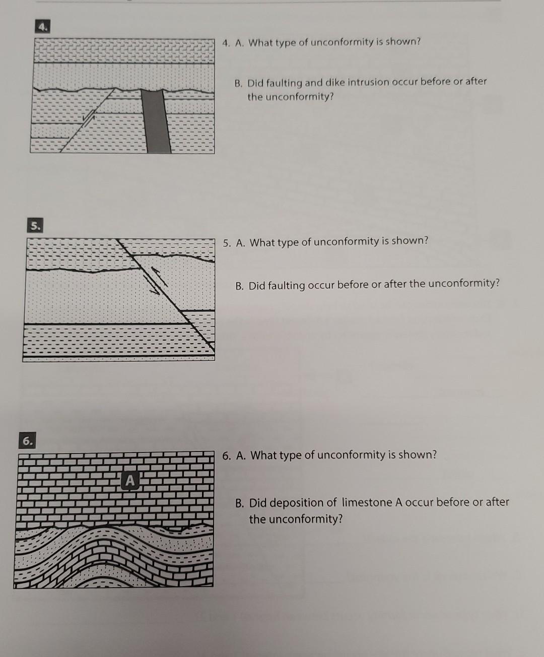 Solved 4. 4. A. What type of unconformity is shown? B. Did