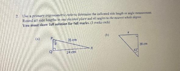 Solved Wise a primary trigonometric ratho to deternins the | Chegg.com