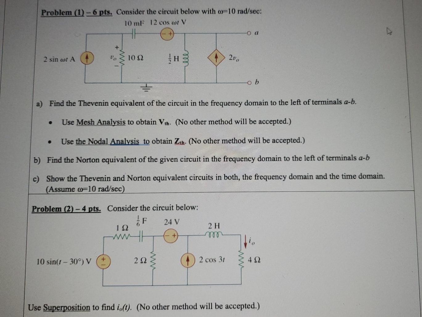 Solved Problem (1) - 6 pts. Consider the circuit below with | Chegg.com