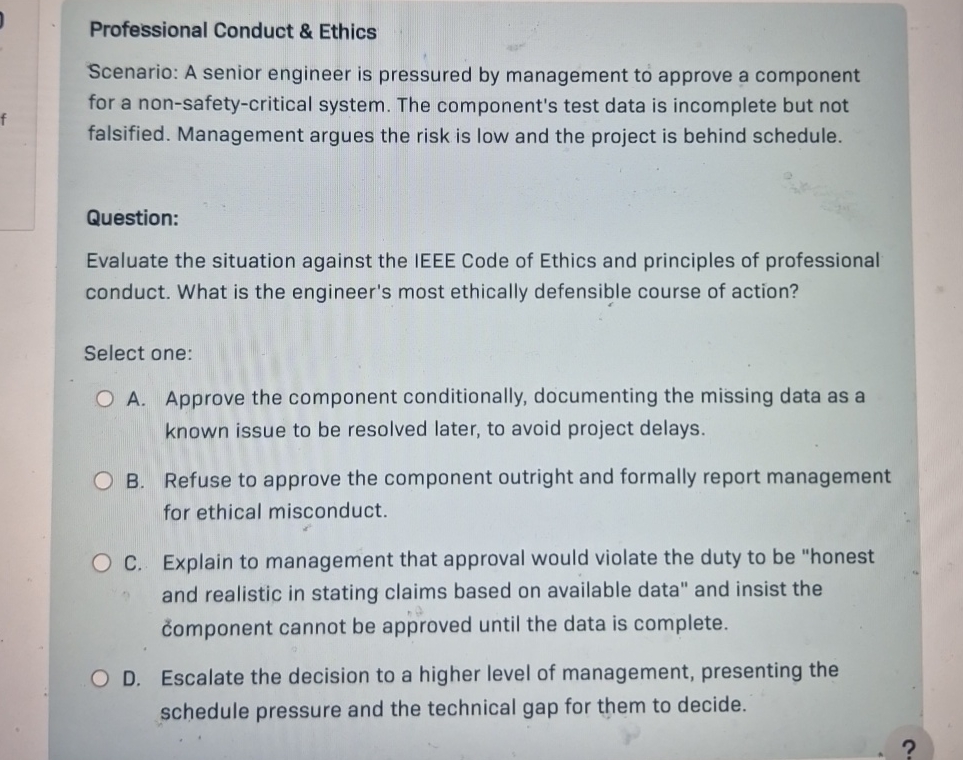 Solved Professional Conduct & EthicsScenario: A senior | Chegg.com