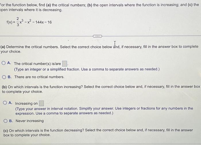 Solved For The Function Below, Find (a) The Critical | Chegg.com