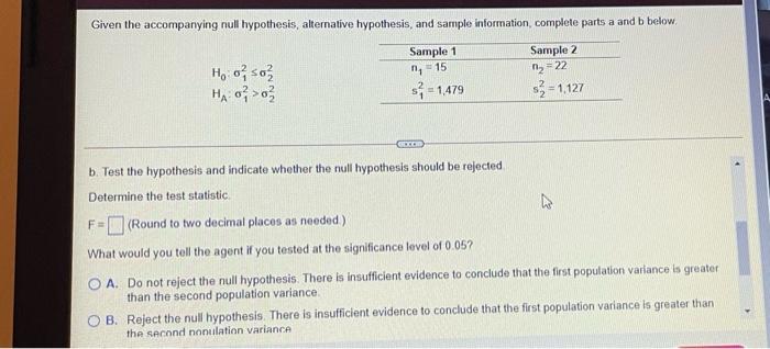 Solved A Given The Accompanying Null Hypothesis Alternative