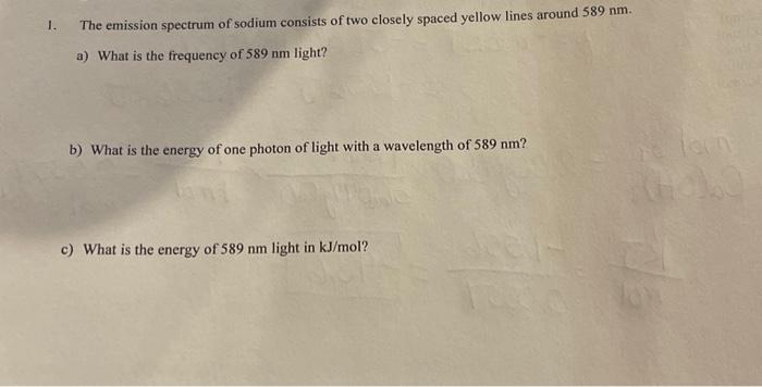 Solved The emmissiom spectrum of sodium consists of two | Chegg.com