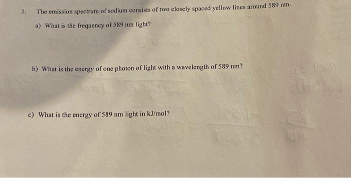 Solved The emmissiom spectrum of sodium consists of two | Chegg.com