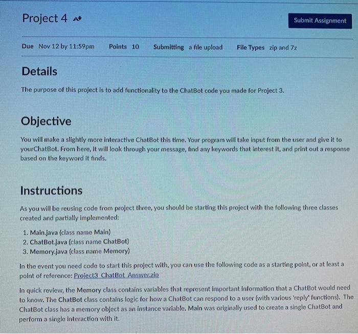 Project 4 A Submit Assignment Due Nov 12 by 11:59pm | Chegg.com