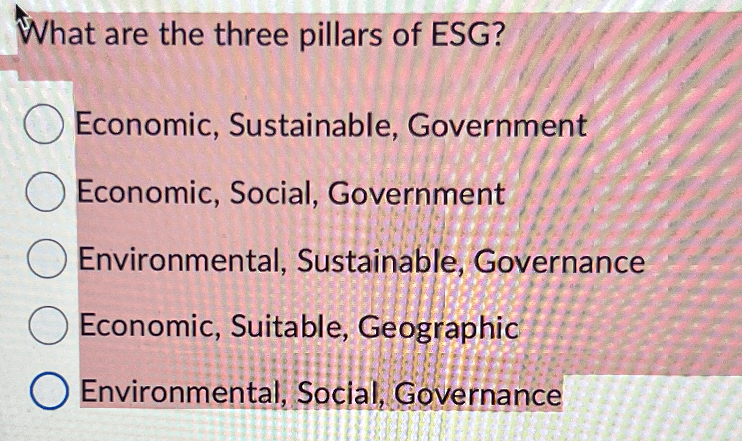 Solved What are the three pillars of ESG?Economic, | Chegg.com