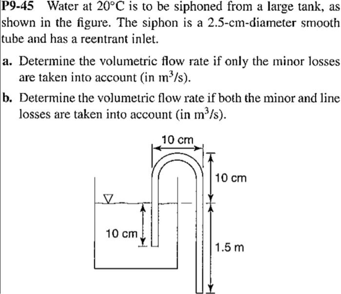 Solved P9-45 Water at 20∘C is to be siphoned from a large | Chegg.com