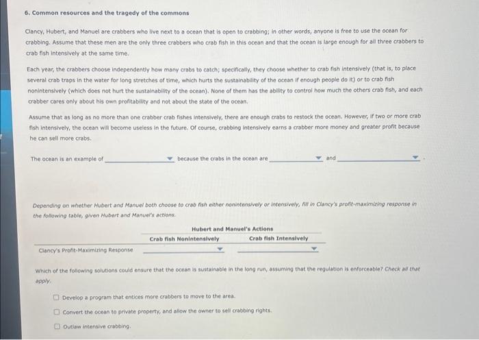 Solved 6. Common resources and the tragedy of the commons | Chegg.com