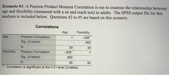 Solved Scenario #1: A Pearson Product Moment Correlation is | Chegg.com