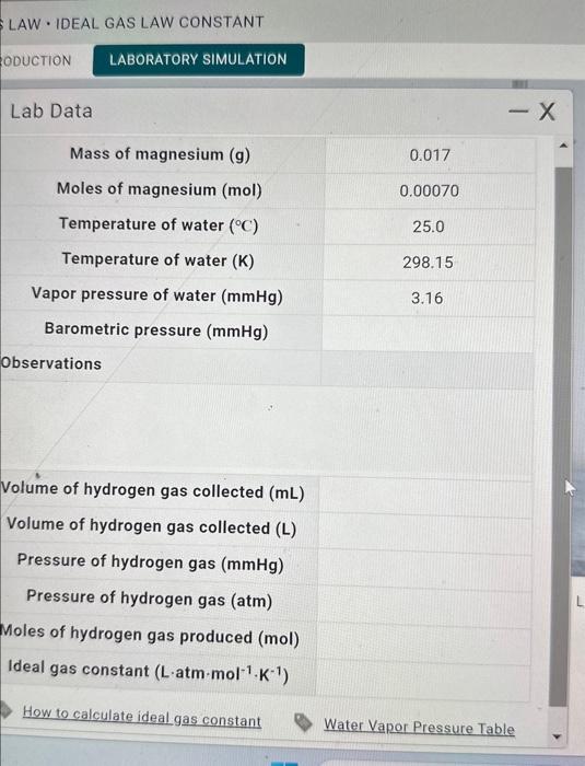 LAW • IDEAL GAS LAW CONSTANT LABORATORY SIMULATION