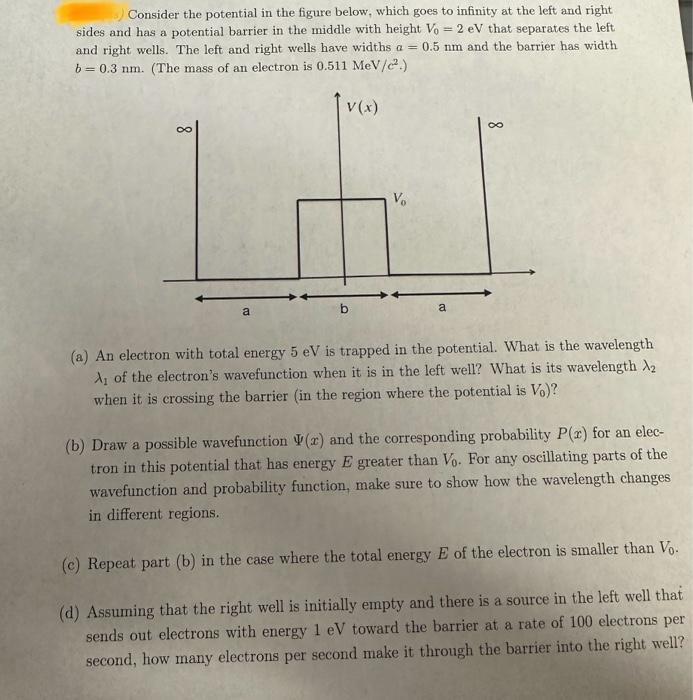 Solved Consider The Potential In The Figure Below, Which | Chegg.com