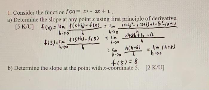 Solved 1. Consider the function fx= x2 - 2x +1. a) Determine | Chegg.com