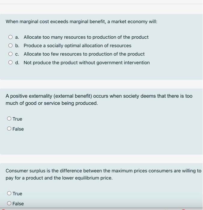 Solved When Marginal Cost Exceeds Marginal Benefit A Market Chegg Com   Image