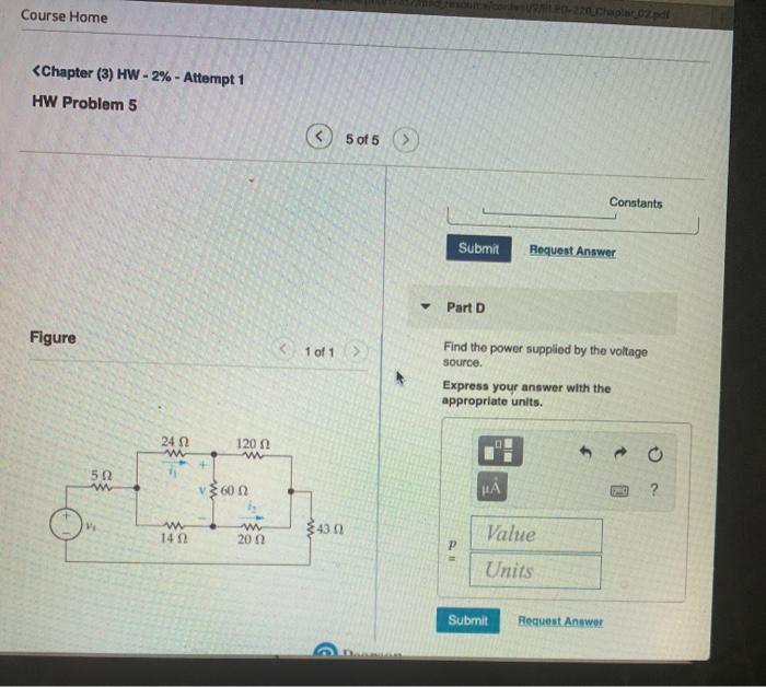 Solved Constants Part A For the circuit shown in the | Chegg.com