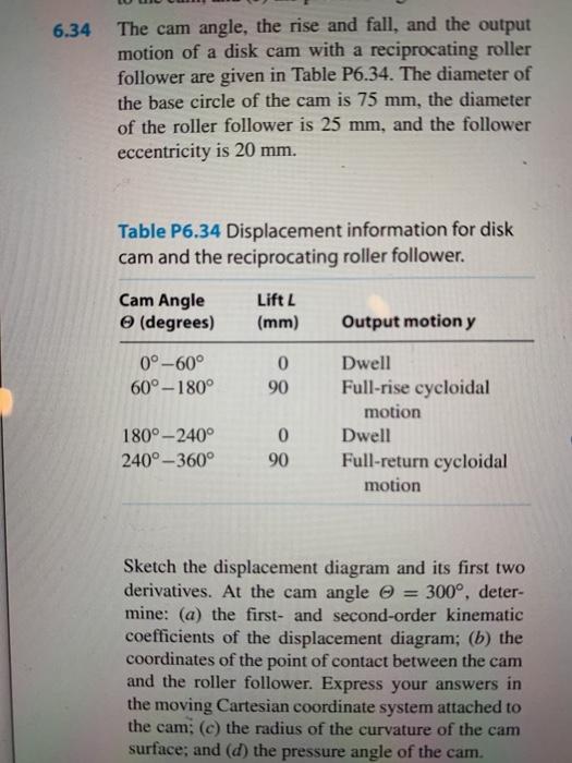 6.34 The cam angle, the rise and fall, and the output | Chegg.com