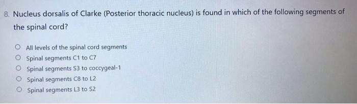 Solved 8. Nucleus dorsalis of Clarke (Posterior thoracic | Chegg.com