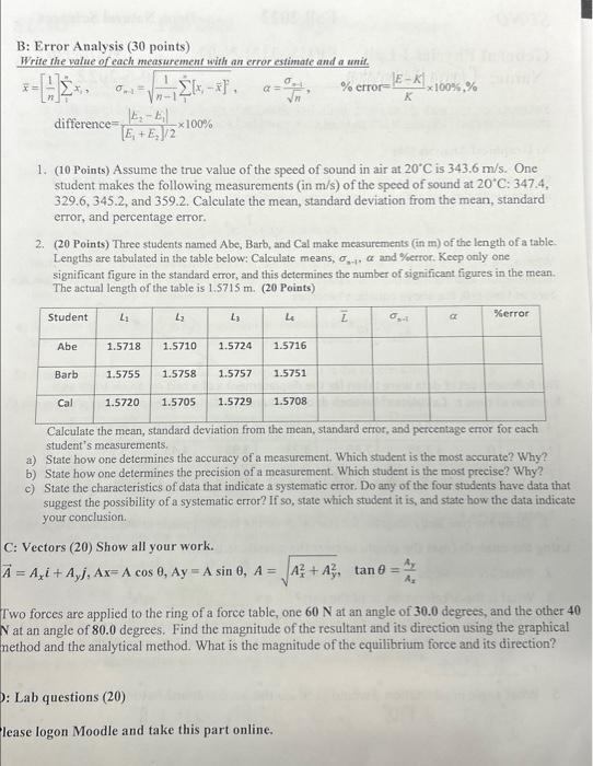 Solved B: Error Analysis ( 30 Points) Write The Value Of | Chegg.com