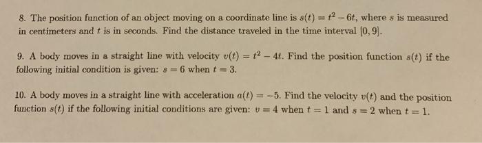 Solved 8. The position function of an object moving on a | Chegg.com