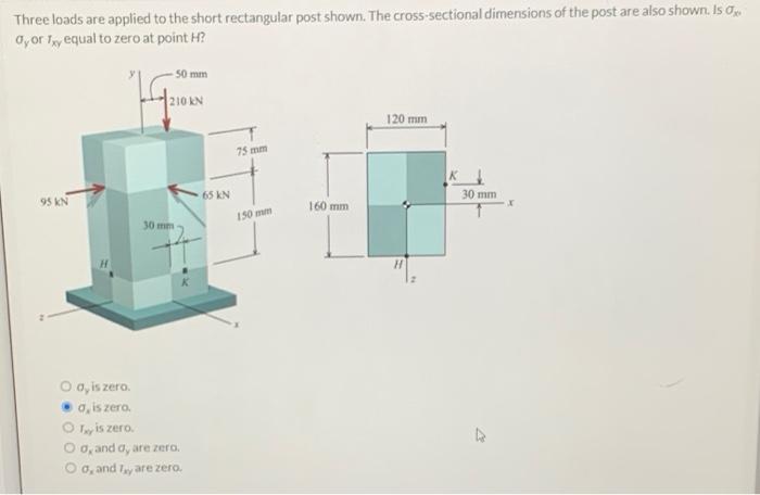 Solved Three loads are applied to the short rectangular post | Chegg.com