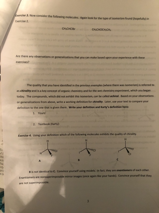 Solved Exercise 1. Draw All Of The Possible Isomers For | Chegg.com