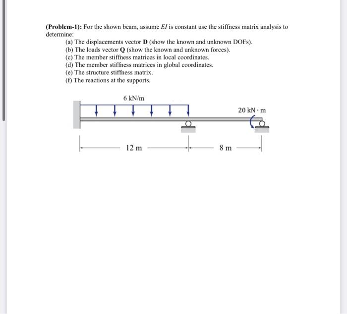 Solved (Problem-1): For the shown beam, assume EI is | Chegg.com