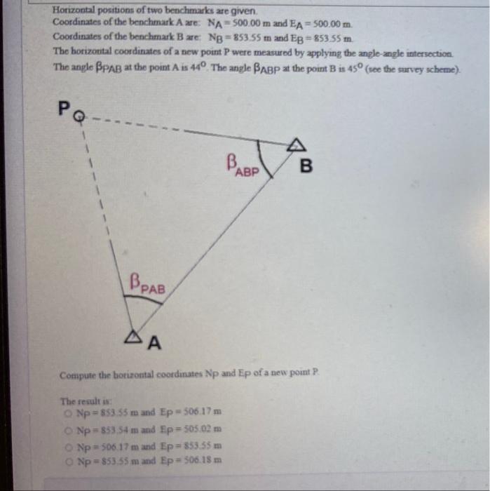 Solved Horizontal positions of two benchmarks are given | Chegg.com