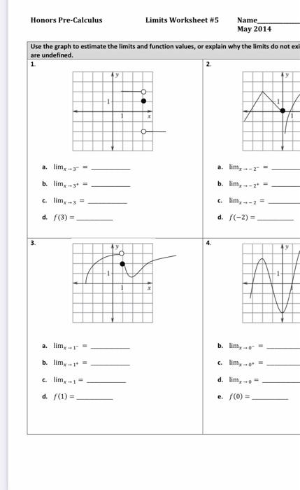 Solved Honors Pre Calculus Limits Worksheet 5 Name May 2 Chegg Com