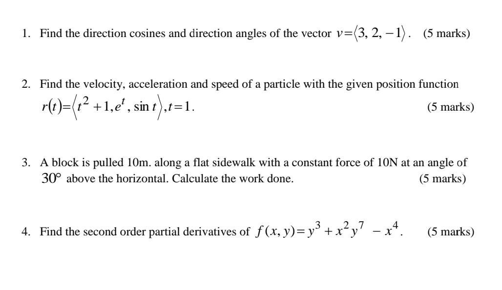 Solved 1. Find The Direction Cosines And Direction Angles Of | Chegg.com