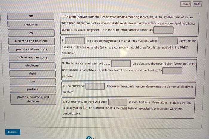 Solved Reset Help Six neutrons 1. An atom (derived from the | Chegg.com