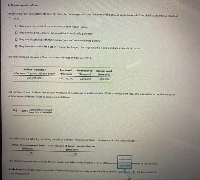 Solved 2. Discouraged workers Which of the following | Chegg.com